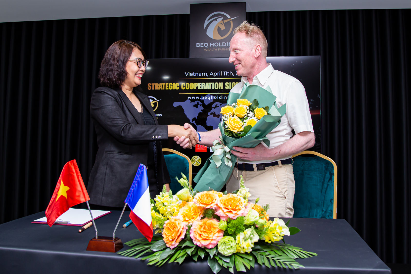 Mrs. Ta Thi My Phuong, CEO of BeQ Holings and Mr. Olivier JACQUOT